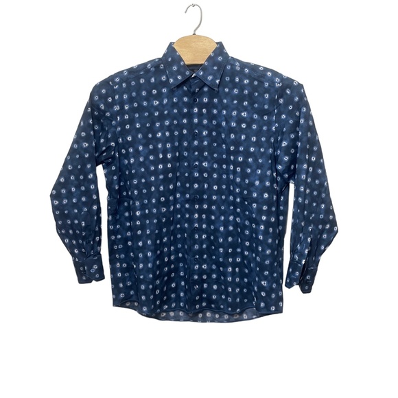 Bugatchi Large‎ Button Down Blue Print Cotton Men's Shirt - Picture 4 of 5